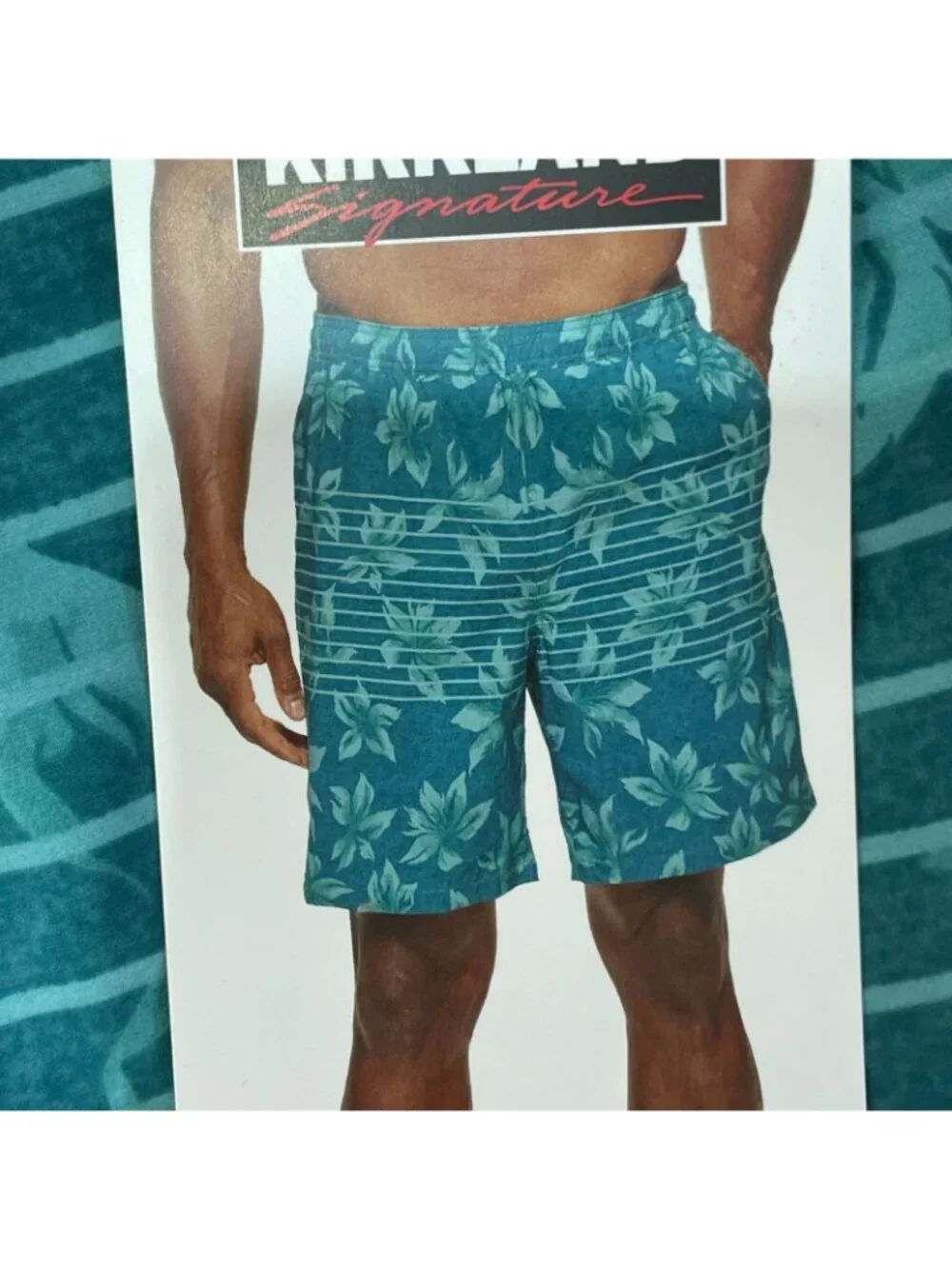 NWT Kirkland Signature Men's XXL Swim Shorts Teal Floral Print
